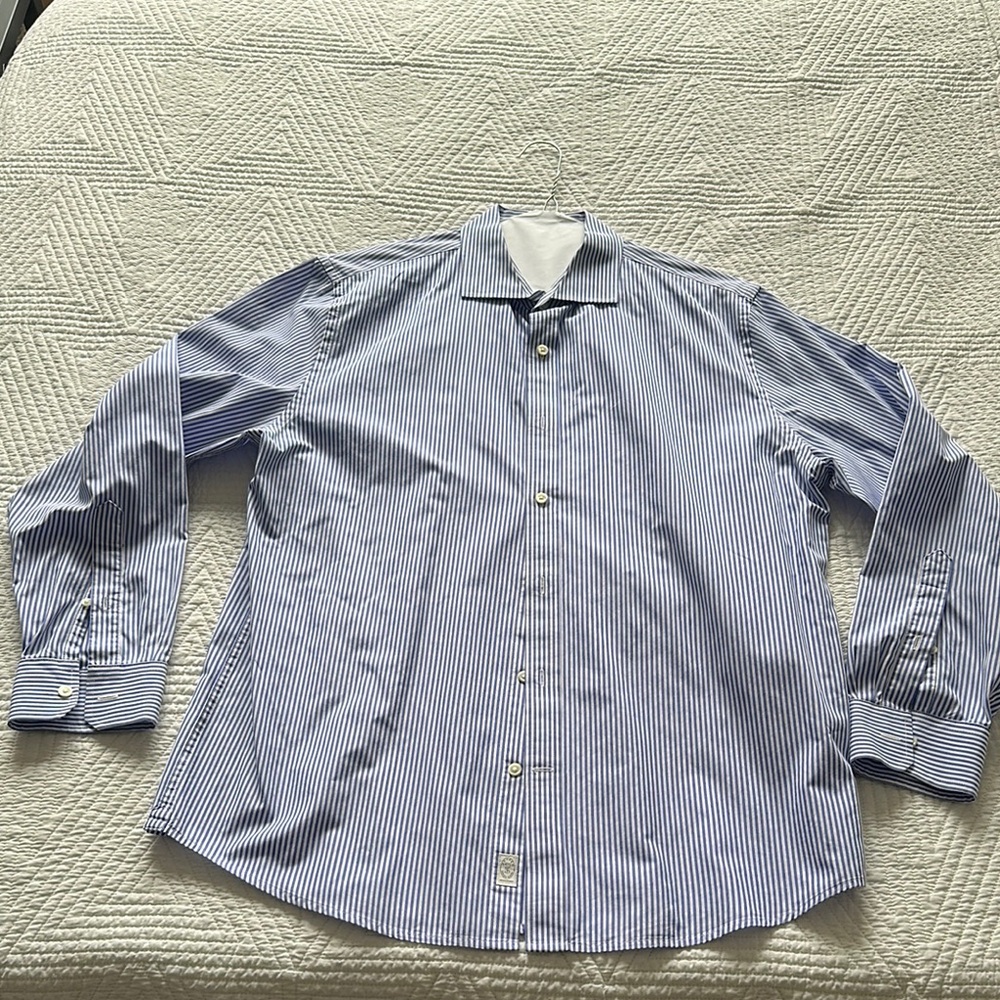 Todd Snyder Blue and White Dress Shirt with Pointed Collar